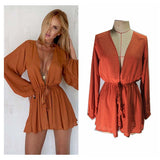 2016 Jumpsuit Women Deep V neck Loose Jumpsuit Long Sleeve Adjustable Waist With Sashes Rompers Playsuit Overalls macacao S6406