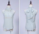 2016 New Arrival Women Tops Beading Chiffon Blouse Halter Sleeveless Turtleneck Loose Chiffon Blouse Shirt Women T51223