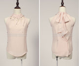 2016 New Arrival Women Tops Beading Chiffon Blouse Halter Sleeveless Turtleneck Loose Chiffon Blouse Shirt Women T51223
