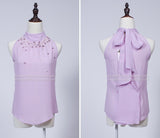 2016 New Arrival Women Tops Beading Chiffon Blouse Halter Sleeveless Turtleneck Loose Chiffon Blouse Shirt Women T51223