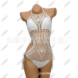 Beach Wear Jumpsuit One Piece Hollow Out Manual Tricot Swimsuit Halter Women Bodysuit Knitted Bra Padded maillot de bain S6510