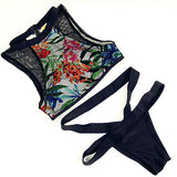 Beach Wear Women's Sets 2016 Floral Women Swimsuit Mesh Back Zipper Swimwear 2 Pieces Sets S51219