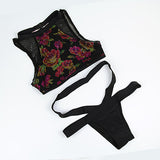 Beach Wear Women's Sets 2016 Floral Women Swimsuit Mesh Back Zipper Swimwear 2 Pieces Sets S51219