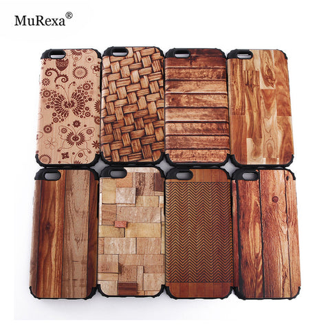 2 in 1 Shockproof Silicon Bumper Wooden Patern Case Cover for iPhone 5S 6S Plus 7 Plus with Metal Sheets for Magnetic Holding
